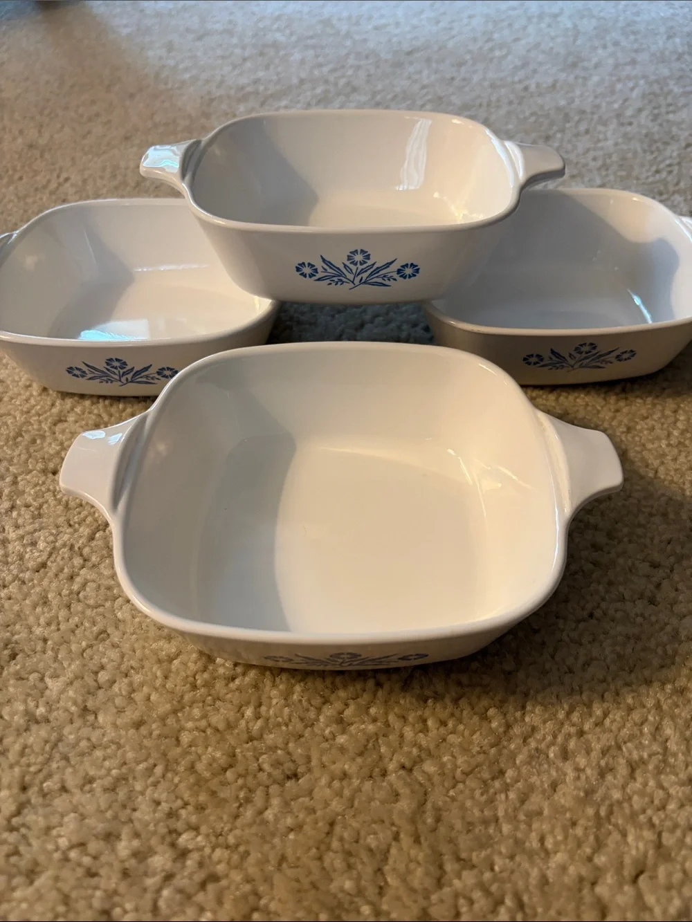 Set of 4 Vintage Corning Ware Cornflower Blue & White Pattern Petite Pan P-41